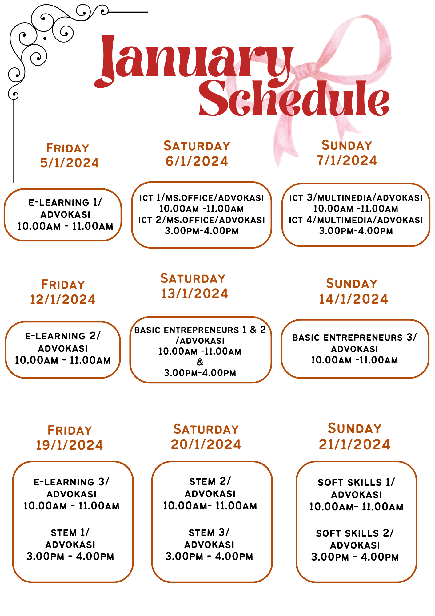 Red Minimalistic Study Schedule